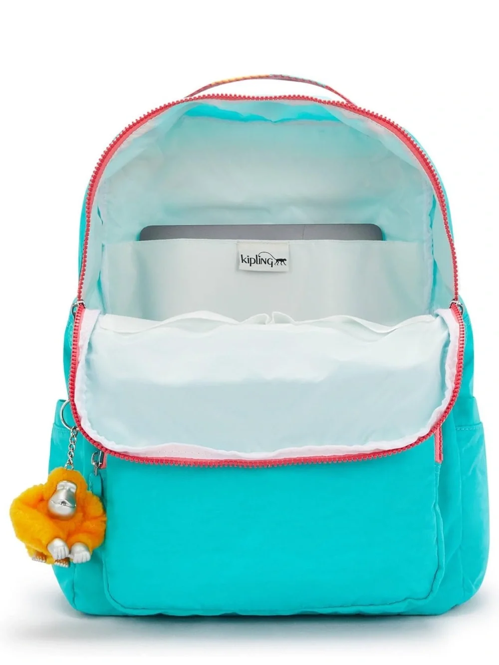 Kipling Turquoise Backpack with Pink Accents and Monkey Charm